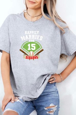 15th Wedding Anniversary Baseball Couple T-Shirt