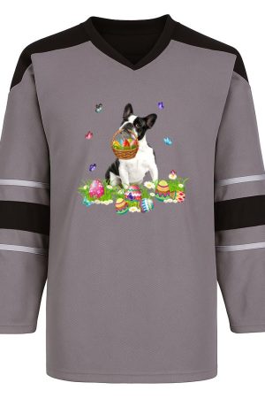 Boston Terrier Bunny Dog With Easter Eggs Basket Butterflies Snow Sports Jersey
