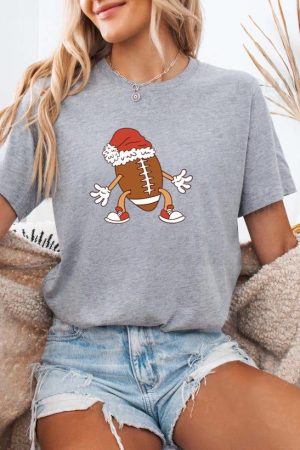 Cartoon Football In A Santa Hat T-Shirt