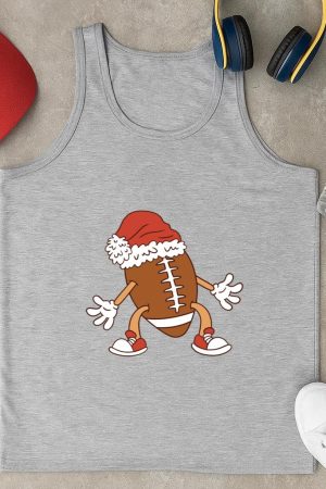 Cartoon Football In A Santa Hat Tank Top