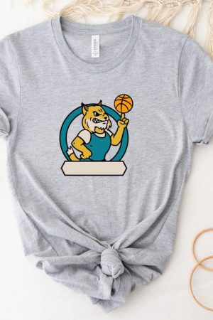 Cartoon Tiger Holding A Basketball Ball T-Shirt