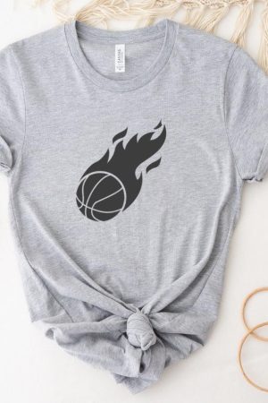 Flaming Basketball Ball Cut Out T-Shirt