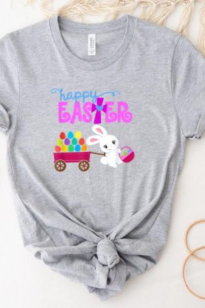 HAPPY EASTER Bunny Egg Hunt Basket Christian Girls Toddlers T-Shirt