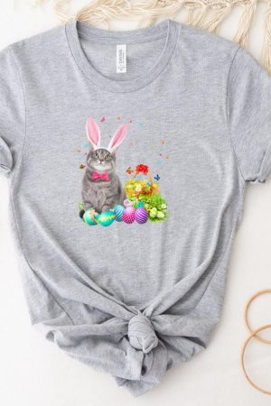 Happy Easter Cute Bunny Cat Eggs Basket Men Women Funny Gift T-Shirt