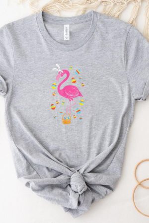 Pink Flamingo Bunny Ears Eggs Basket Easter Day T-Shirt