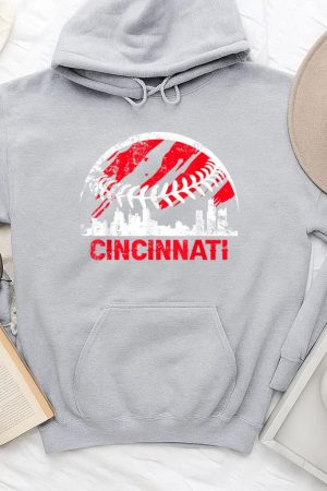 Retro Vintage Cincinnati Skyline Baseball Hoodie
