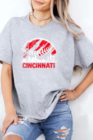 Retro Vintage Cincinnati Skyline Baseball T-Shirt