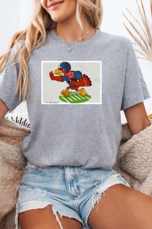 Thanksgiving Turkey Football Player Cartoon Vector Illustration T-Shirt