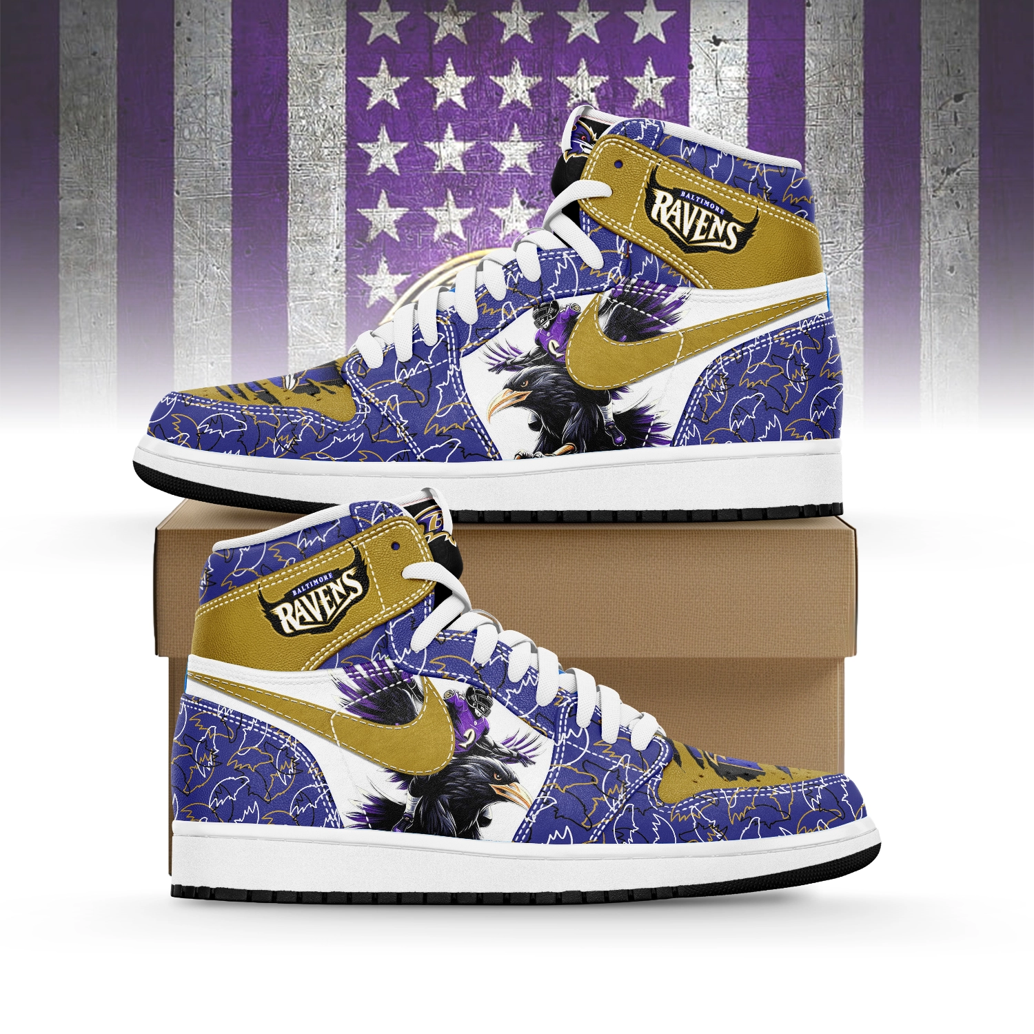 Baltimore Ravens AJ1 High Sneakers Shoes For Men And Women Calebmatthewhans