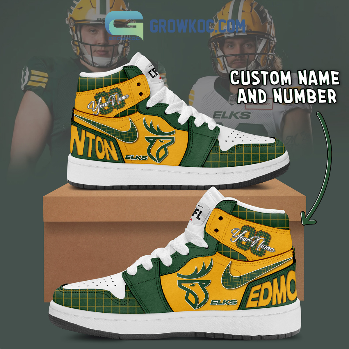 Edmonton Elks AJ1 High Sneakers Shoes For Men And Women Calebmatthewhans