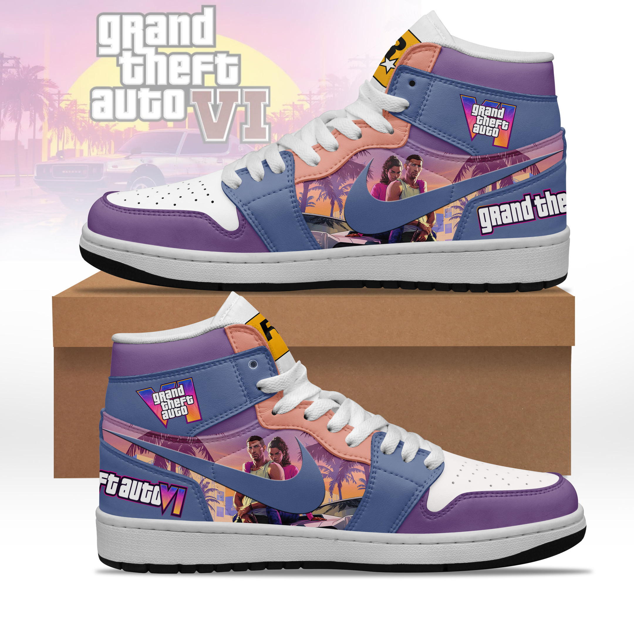 Grand Theft Auto VI AJ1 High Sneakers Shoes For Men And Women Calebmatthewhans