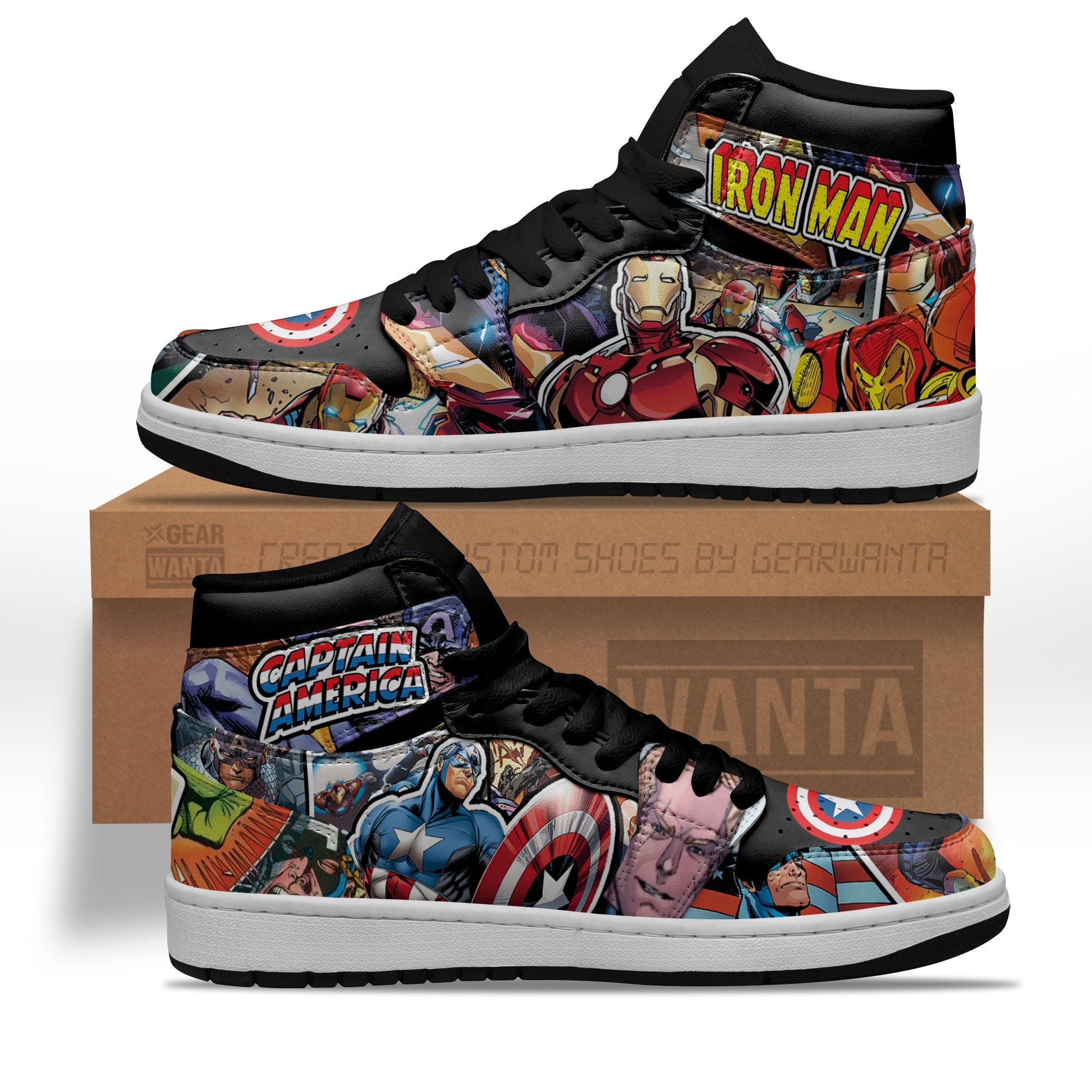 Iron Man and Captain America AJ1 High Sneakers Shoes For Men And Women Calebmatthewhans