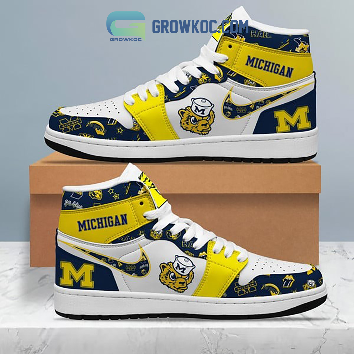 Michigan Wolverines AJ1 High Sneakers Shoes For Men And Women Calebmatthewhans