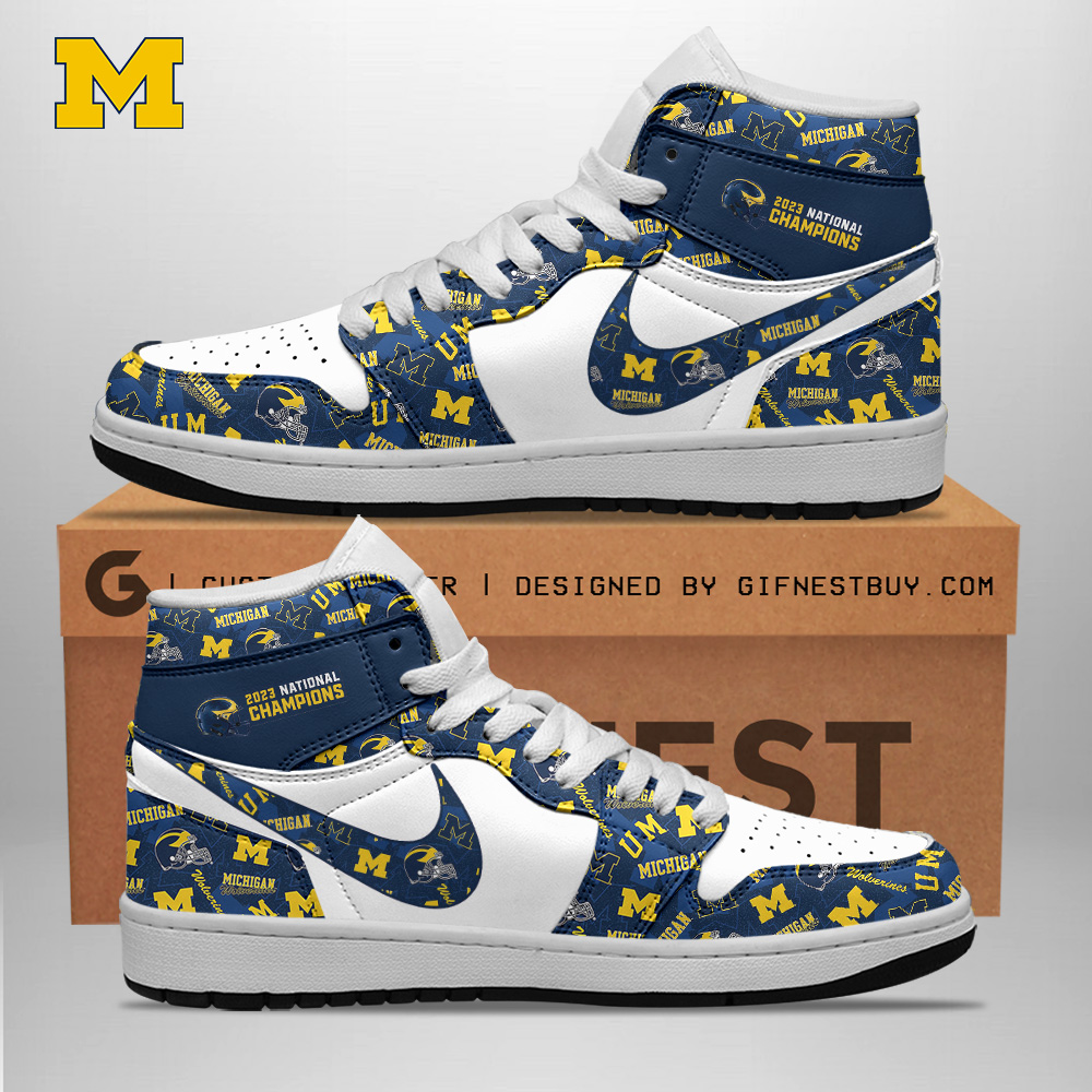 Michigan Wolverines AJ1 High Sneakers Shoes For Men And Women Calebmatthewhans