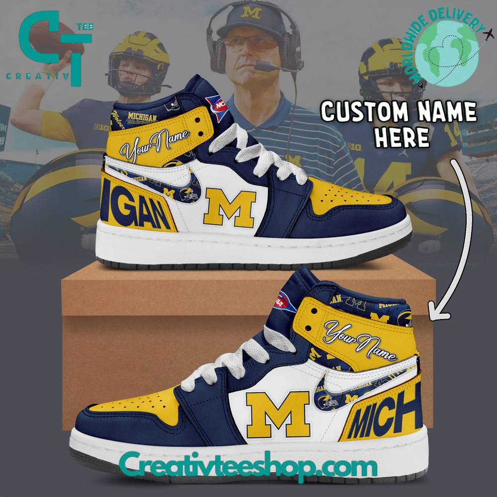 Michigan Wolverines AJ1 High Sneakers Shoes For Men And Women Calebmatthewhans