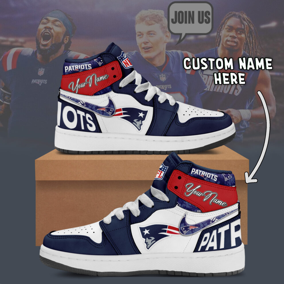 New England Patriots AJ1 High Sneakers Shoes For Men And Women Calebmatthewhans