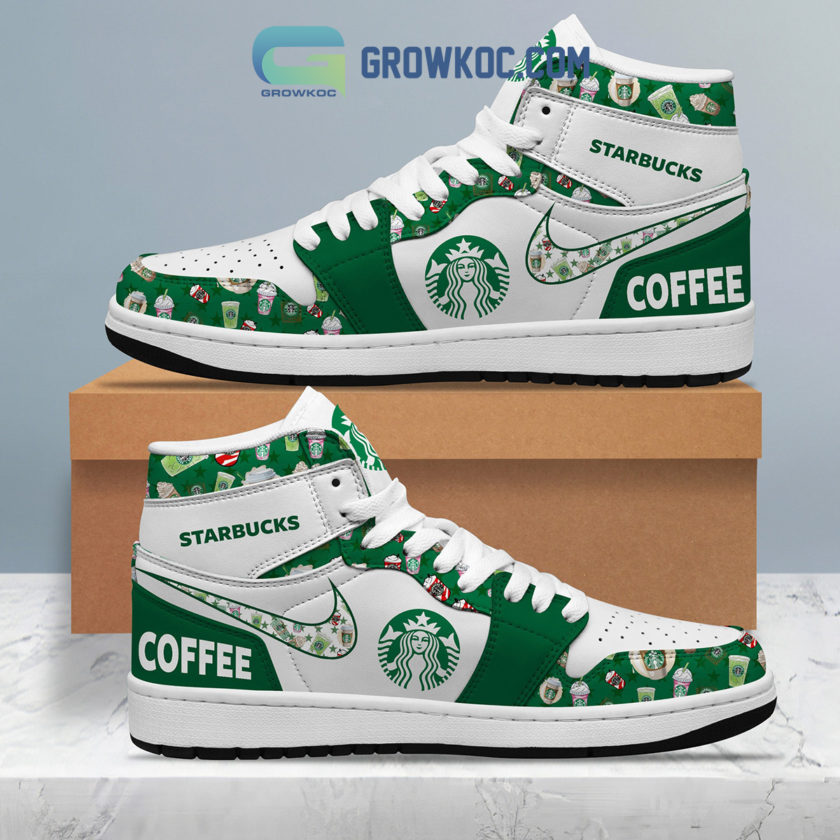 Starbucks AJ1 High Sneakers Shoes For Men And Women Calebmatthewhans