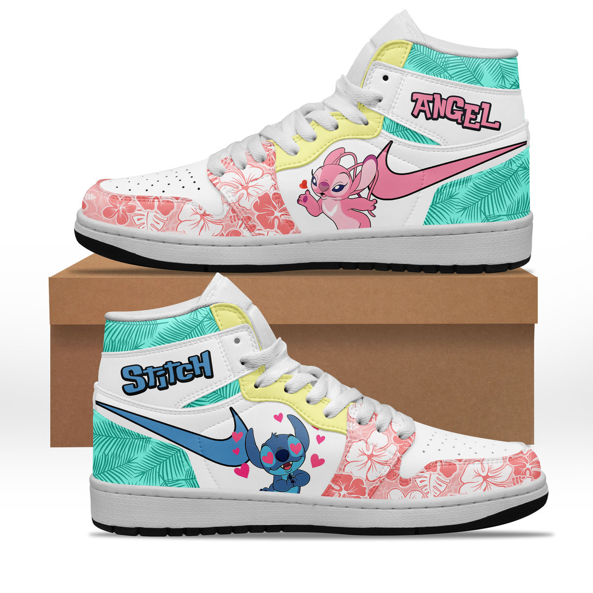 Stitch Angel AJ1 High Sneakers Shoes For Men And Women Calebmatthewhans