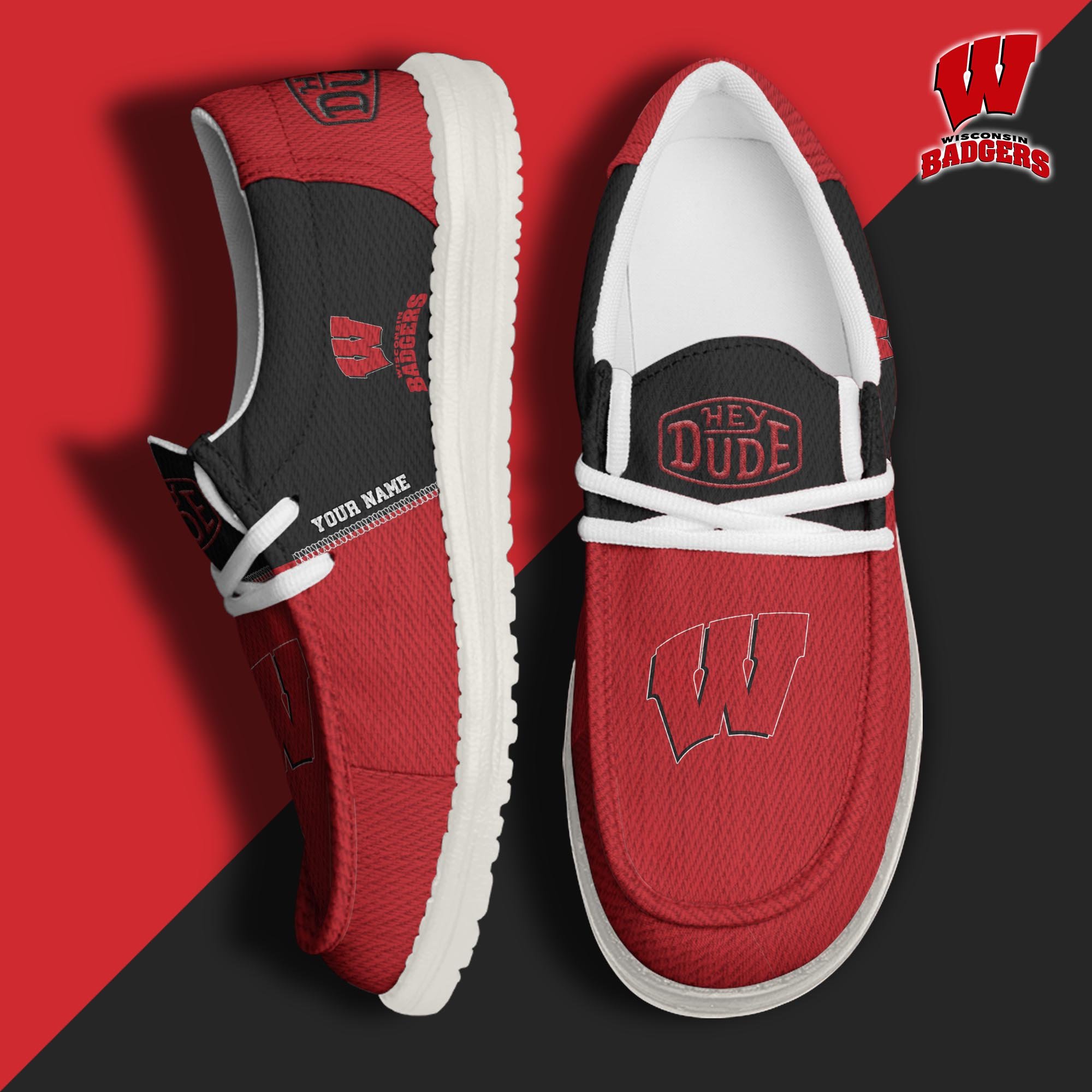 Wisconsin Badgers Personalized Hey Dude Shoes For Men And Women Calebmatthewhans